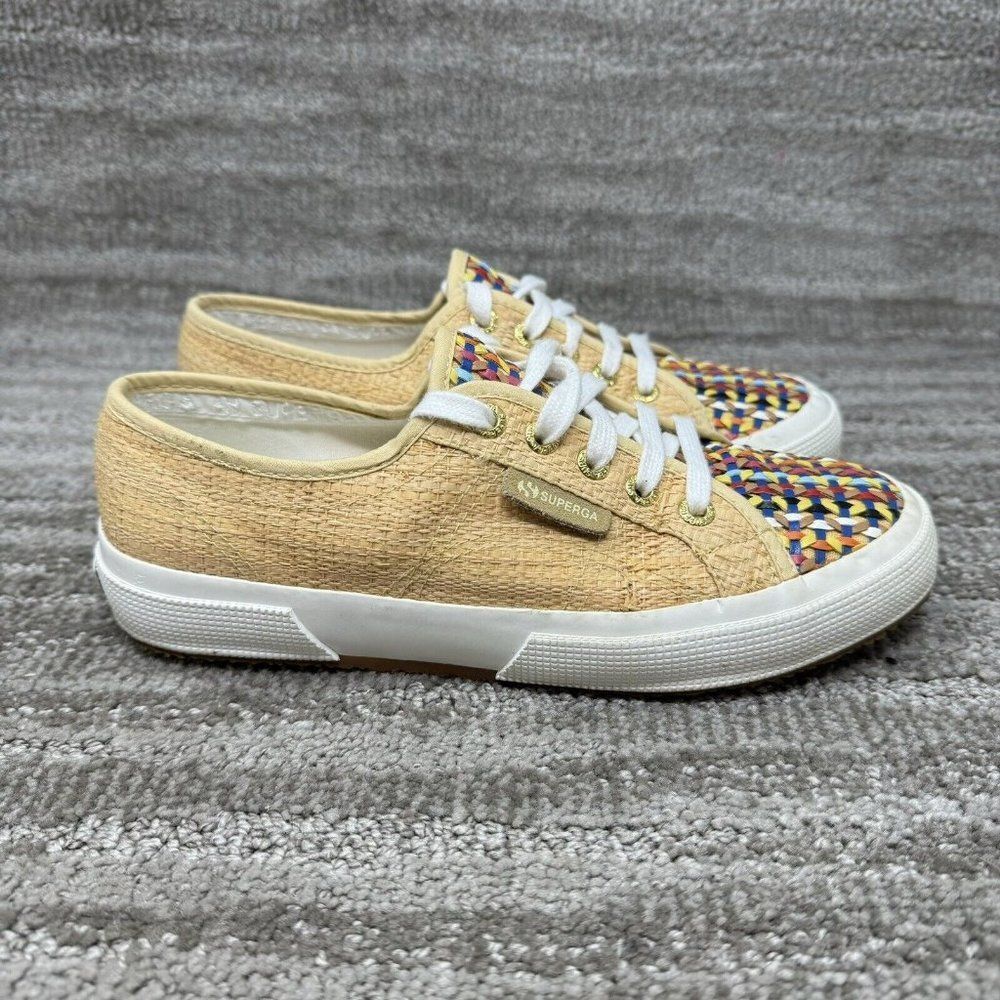 SUPERGA Women Woven Straw Raffia tan Sneaker US 7 Casual Comfort